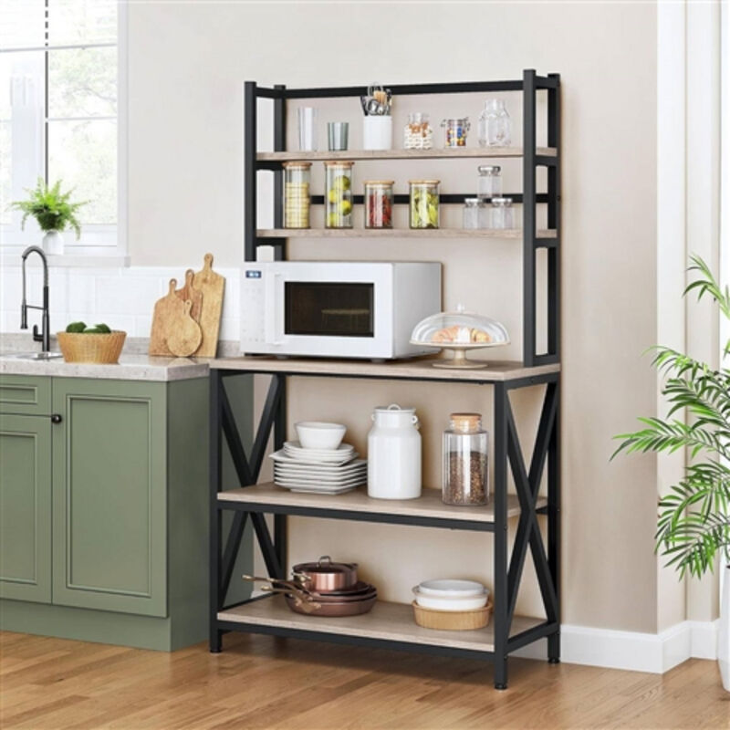 Wood & Metal Kitchen Baker’s Rack with Shelves – Ideal for Microwave and Storage