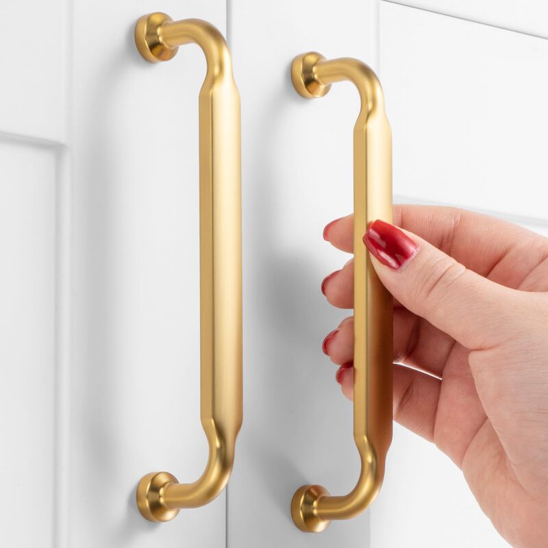 ASKANO 5 Inch Hole Centers, Brushed Gold Footed Kitchen Cabinet Pull Handle ZP2302 | Pack of 10, Solid Hardware for Drawer, Dres