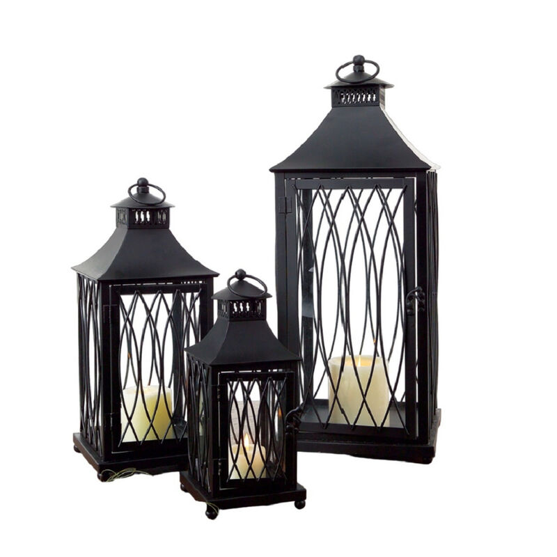 Set of 3 Metal and Glass Lanterns for Indoor and Outdoor Decor