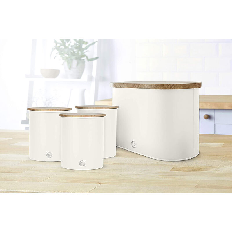 Swan - Nordic Collection Bread Bin with Bamboo Lid, 15cm x 15cm x 35cm