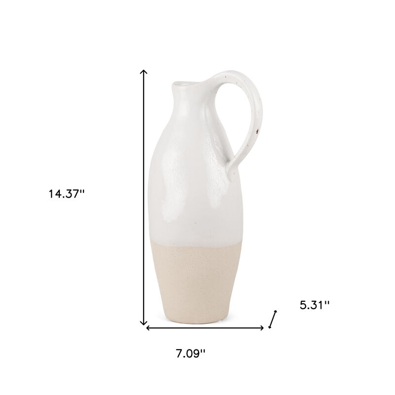 HomeRoots 14" White And Beige Ombre Ceramic Bud Jug Vase image number 3