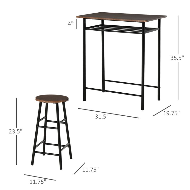 Brown/Black Bistro Set: 3-Piece Counter Height Table and Stools