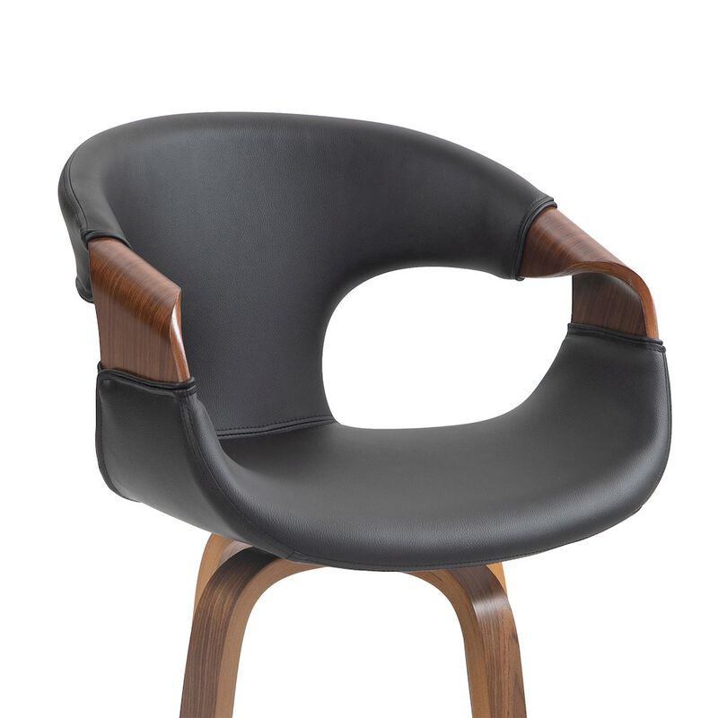 Glamour Home Baylor Black Faux Leather Counter Stool with Walnut Wooden Legs