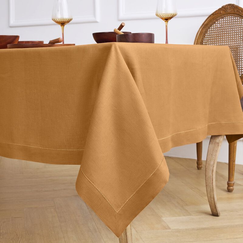 Solino Home Classic Hemstitch 100% Linen Tablecloth &ndash; Handcrafted, Machine Washable, Perfect for Holiday and Everyday Dining