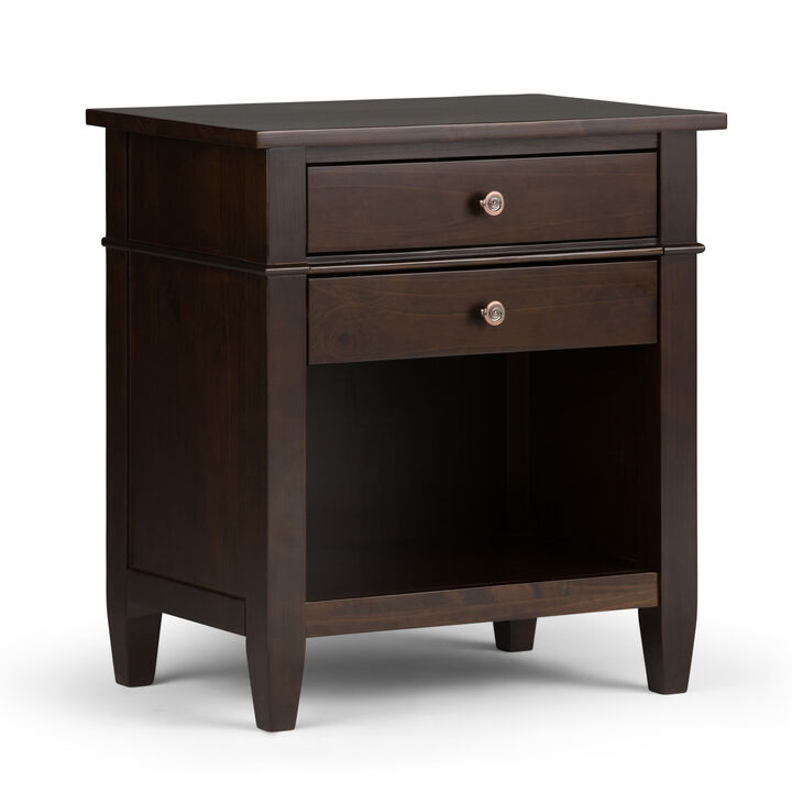 Carlton SOLID WOOD 24 inch Wide Transitional Bedside Nightstand Table in Dark Tobacco Brown