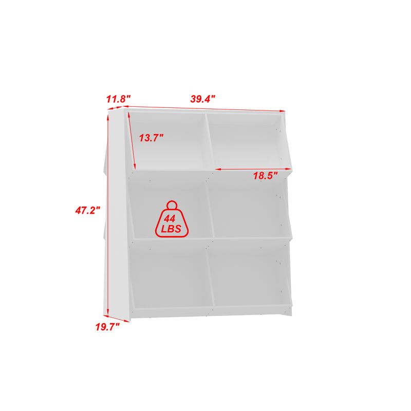 FUFU&GAGA Bookshelf with Contemporary Design, 6 Compartments, Durable Composite Material, (39.4" W x 11.8" D x 47.2" H), White