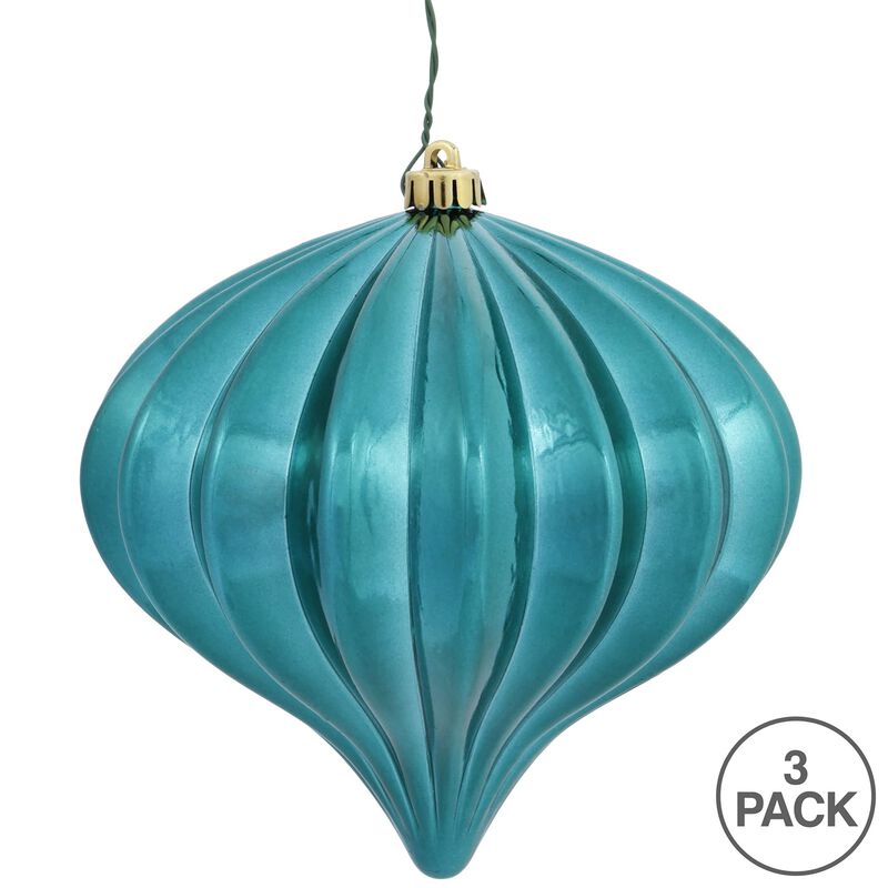 Vickerman 5.7" Teal Shiny Onion Christmas Ornament, UV Treated, Set of 3 image number 4