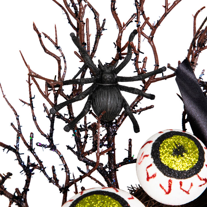 Eyeballs and Spiders Halloween Twig Wreath  24-Inch  Unlit