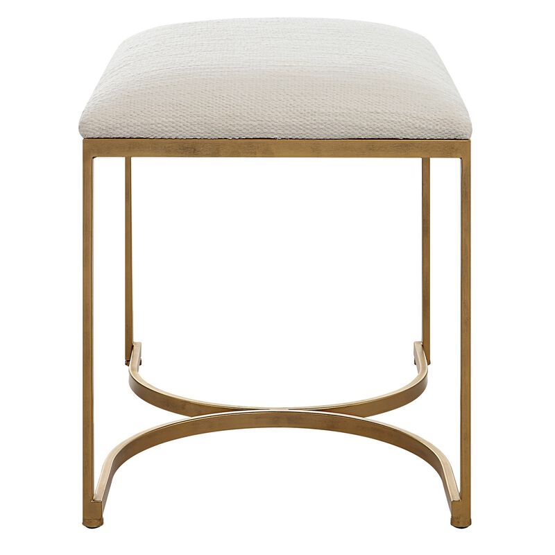 24 Inch Accent Stool, Cushioned Seat, Half Circle Design, Off White, Gold - Benzara