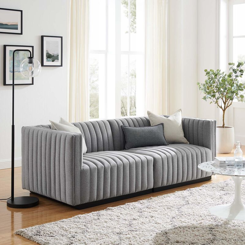 Modway Conjure Channel Tufted Fabric Upholstered Loveseat in Black Light Gray image number 1