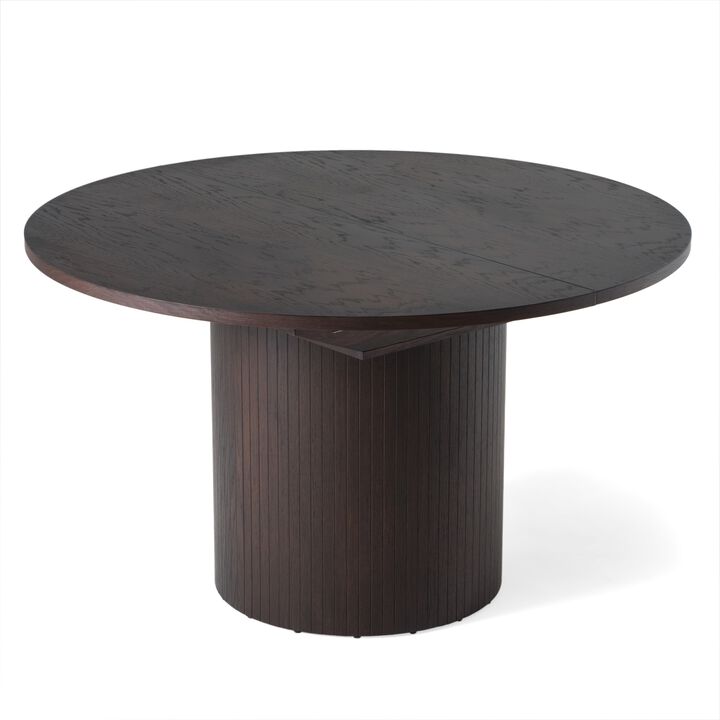 Cid Kimi Extendable Dining Table, Brown Veneer, Round 51-71 Inch Top