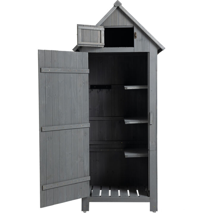 30.3"X 21.3"X 70.5"H Outdoor Storage Cabinet Tool Shed Wooden Garden Shed Gray