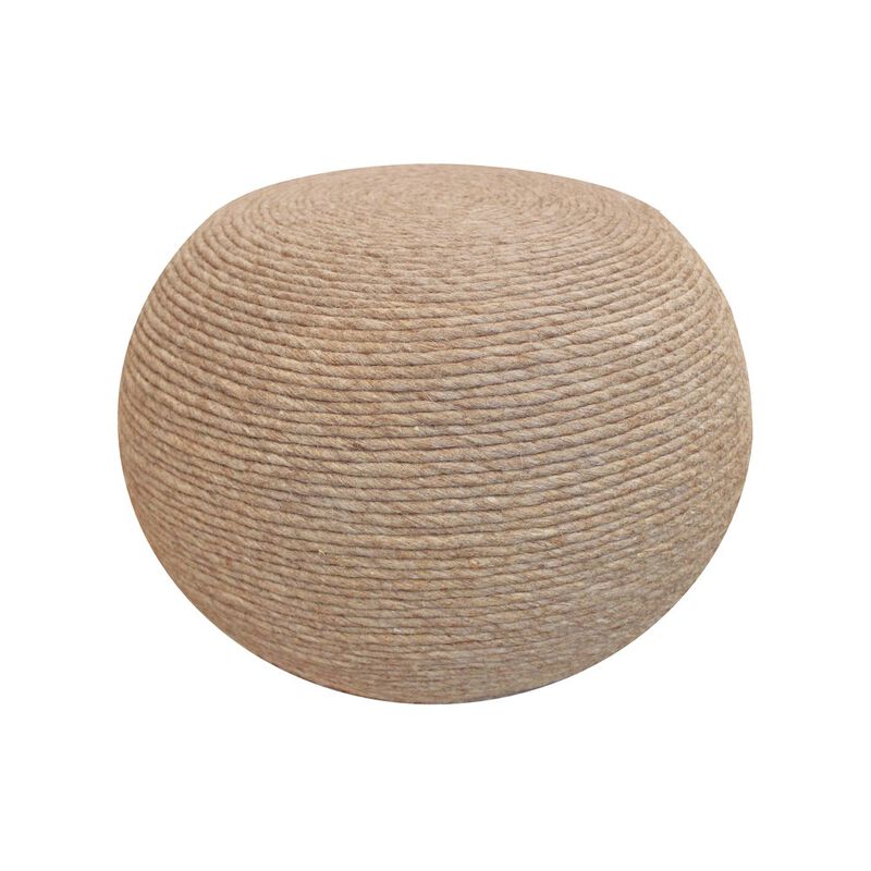 Modern Ellis Pouf in Beige Wool