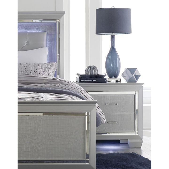 Streamdale Silver Finish Nightstand with Alligator Embossed Drawers