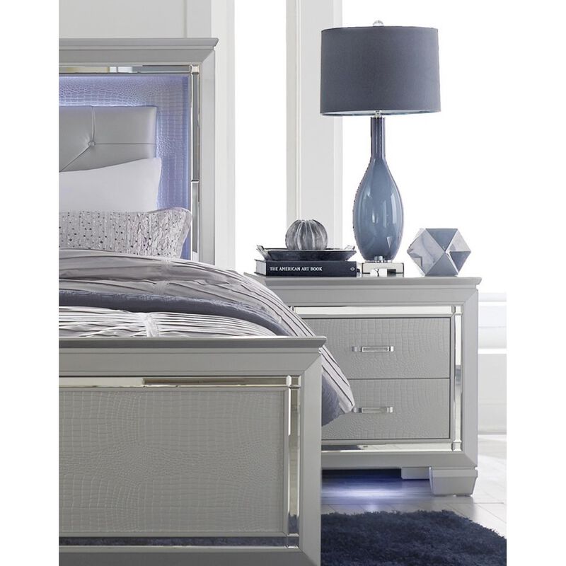 Streamdale Silver Finish Nightstand with Alligator Embossed Drawers