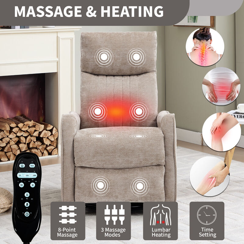 360&deg; Swivel Rocker Manual Recliner Chair with Heat and Massage, Upholstered Chenille Reclining Chair for Living Room image number 7