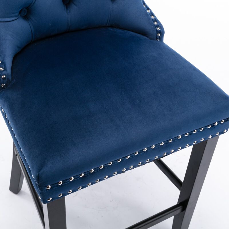 Streamdale Blue Velvet Button Tufted Barstools with Chrome Trim (Set of 2)