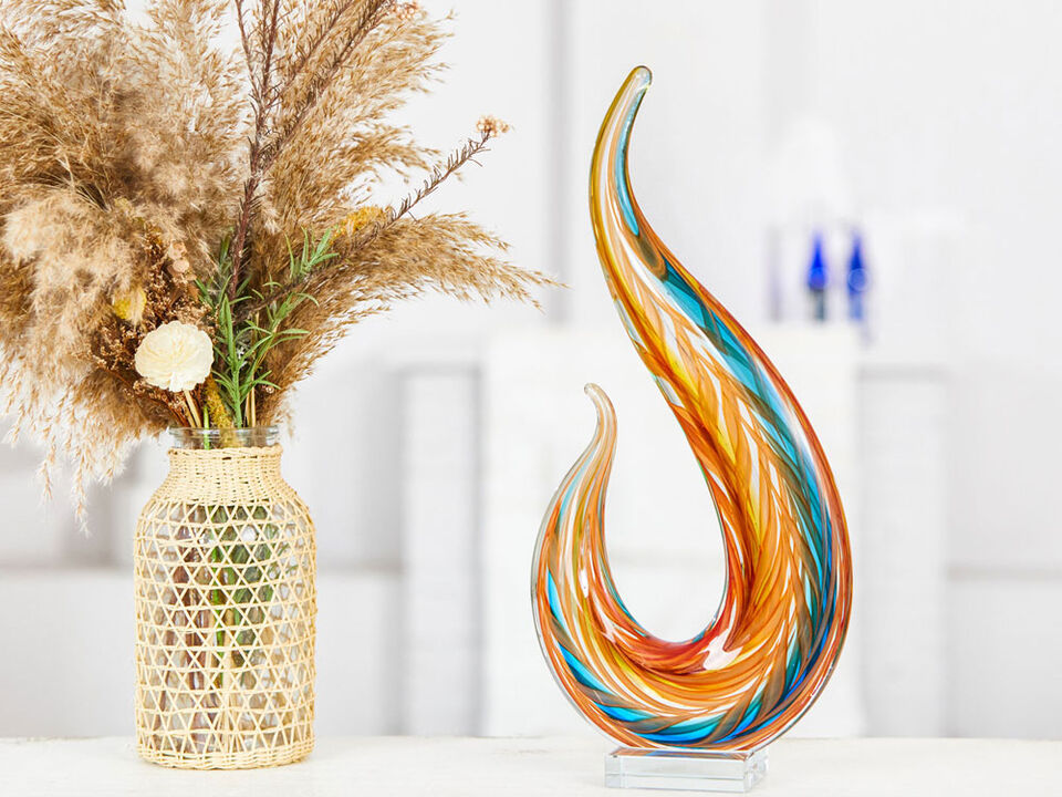 Hand Blown Flame Sommerso Art Glass Sculpture