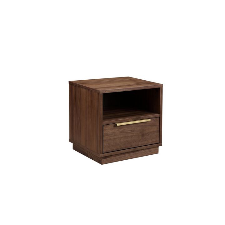 Tommy 18 Inch Nightstand, 1 Drawer with Handle, 1 Storage Cubby, Brown Gold - Benzara