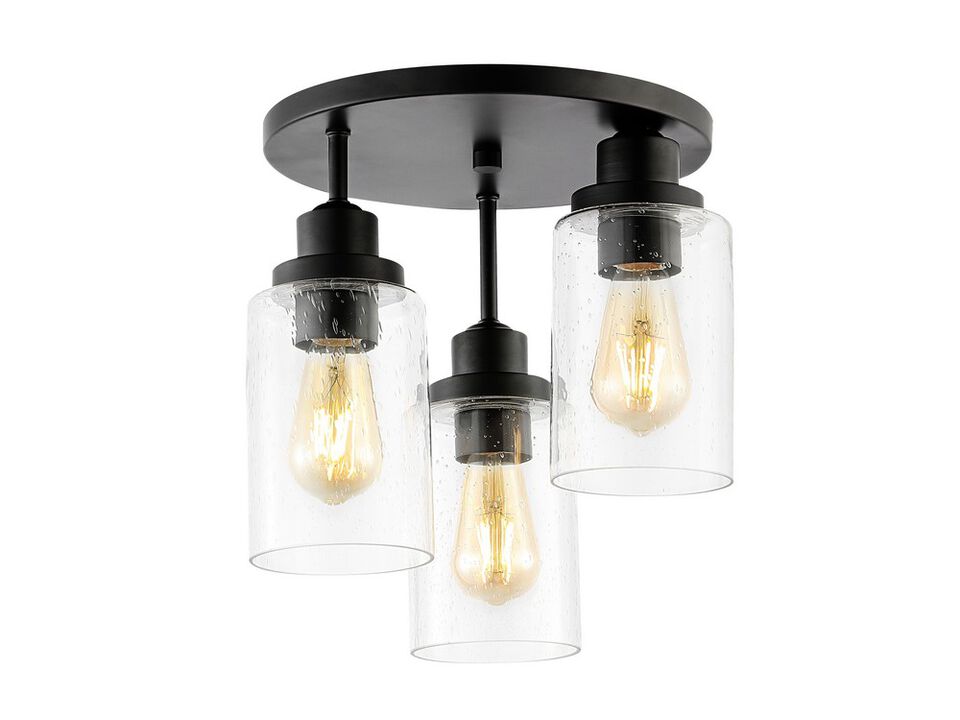 Jonah 3-Light Bohemian Farmhouse Iron/Seeded Glass LED Semi Flush Mount