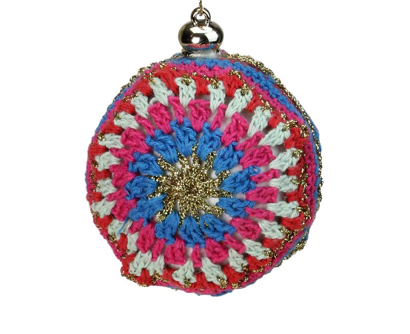 Multi-Color Knit Christmas Disc Ornament 4" (100mm) image number 1