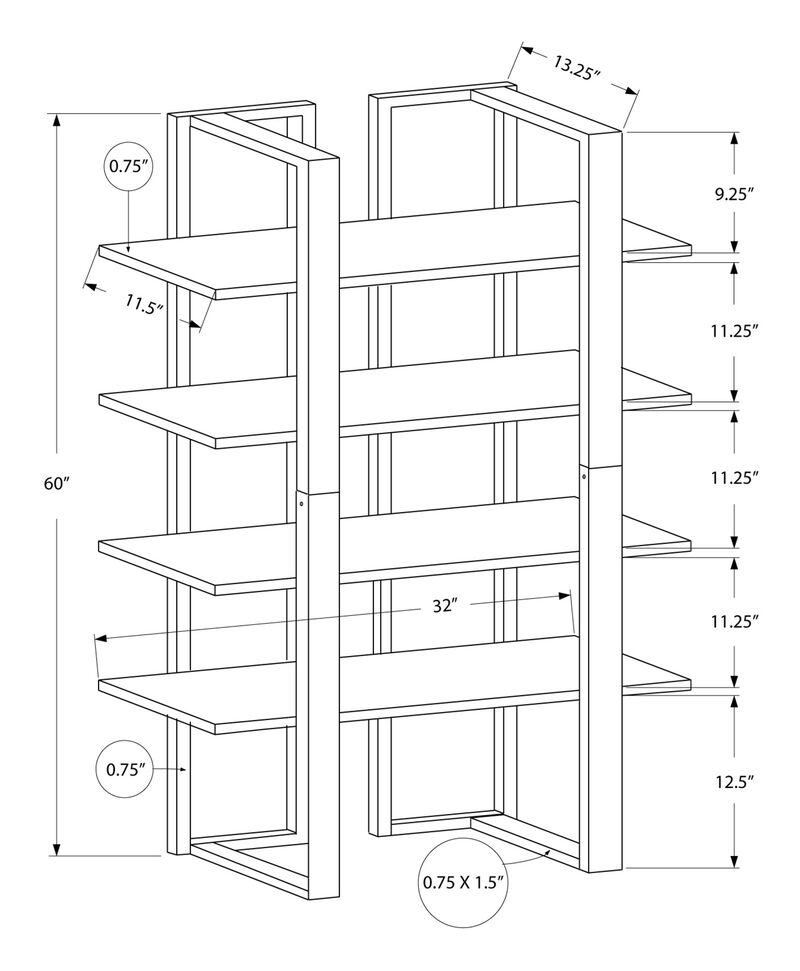 Modern Metal Bookcase with Four Open Shelves for Home or Office Use image number 5