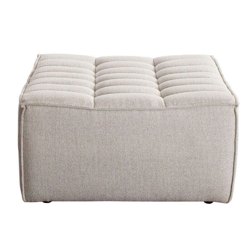 Ema Ottoman, Sand Beige Fabric, 31 Inch, Scooped Seat w Grid Tufting