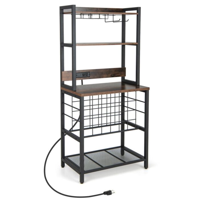 Hivvago Wine Bar Cabinet Wine Rack with 4 Tier Storage Shelves and Glass Holders