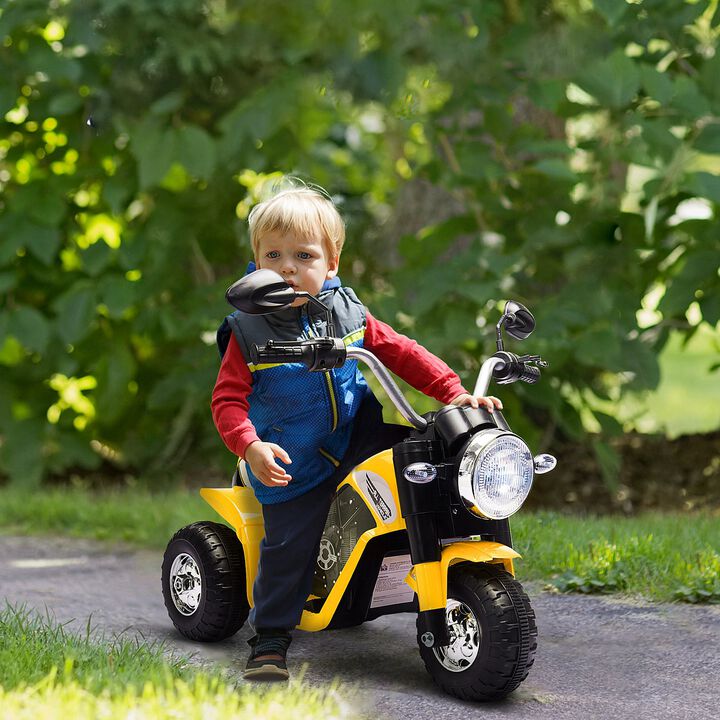 BreeBe Electric Motorcycle, 6V Battery Powered Ride-On Dirt Bike 3-Wheels Motorbike with Horn Headlights Realistic Sounds Speed