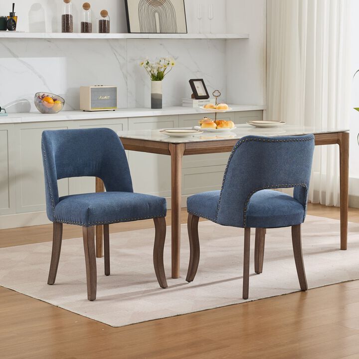 GOODSILO Modern Fabric Upholstered Dining Chairs Set of 2 with Curved Backrest and Solid Wood Legs for Comfortable Seating in Dining Spaces