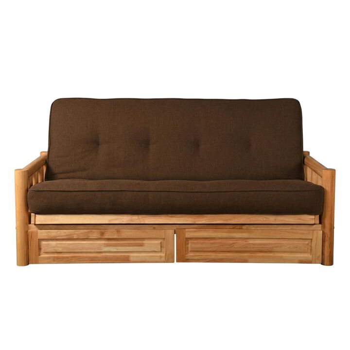 Lodge Frame-Natural Finish-Linen Cocoa Mattress-Storage Drawers