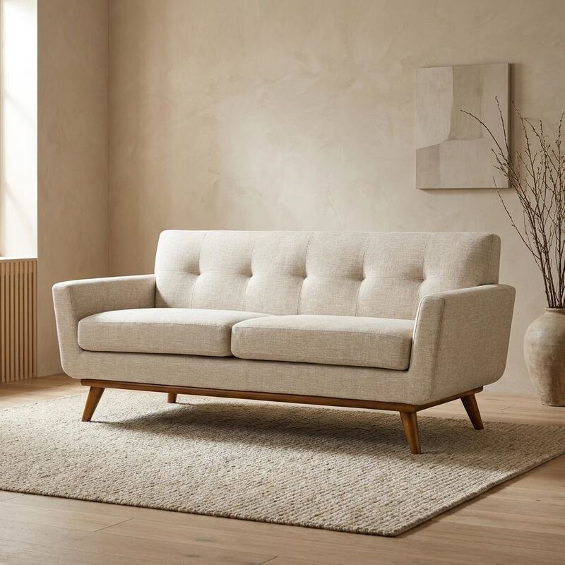 Fabric-Upholstered Small Loveseat Sofa for Bedroom or Small Spaces, Beige image number 4