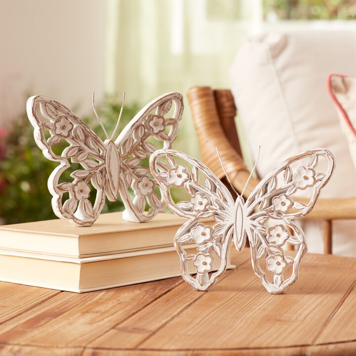 Set of 2 Washed Floral Butterfly Wall Décor for Bedroom or Living Room
