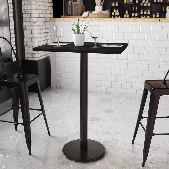 Flash Furniture Stiles 24'' x 30'' Rectangular Black Laminate Table Top with 18'' Round Bar Height Table Base