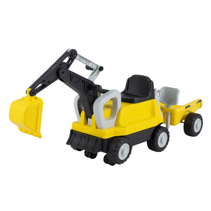 Kids Electric Ride On Tractor with Excavator Digging Arm and Detachable Trailer Toy