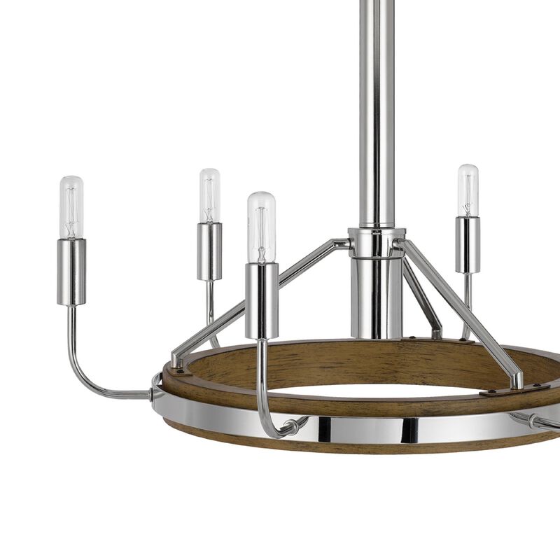 6-Light Candelabra Chandelier with LED, Chrome and Oak Wood, 26 Inch image number 6