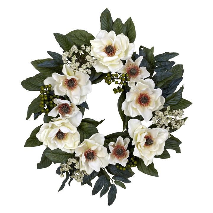 Nearly Natural 22-in Magnolia Wreath