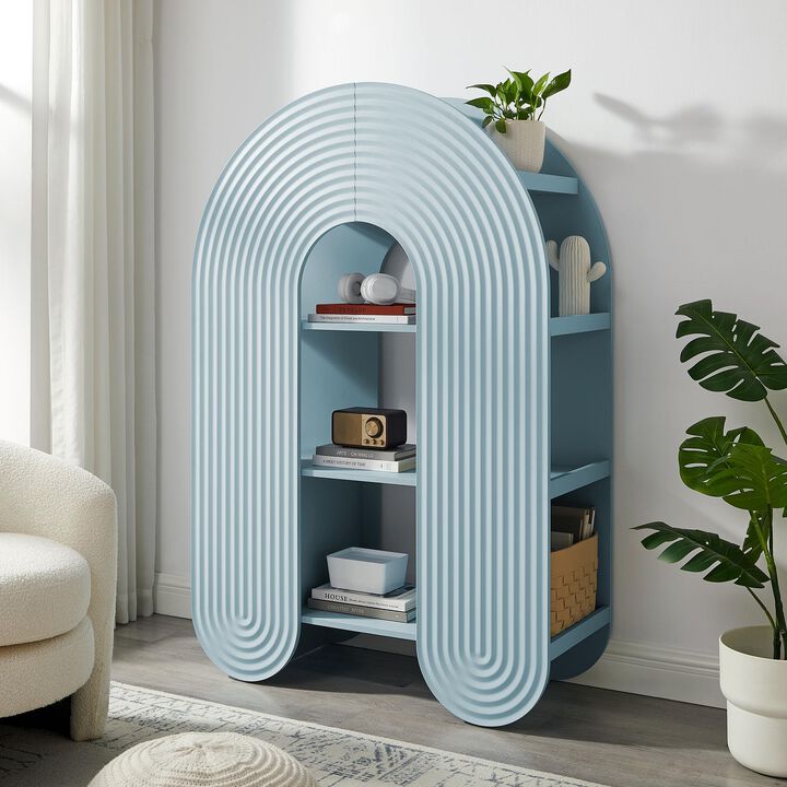 Modway Daydream 58" Tall Arched Cabinet Bookshelf &ndash; Whimsical Ripple Bookcase with Open Storage and Display for Kids Rooms, Bedrooms, and Playrooms