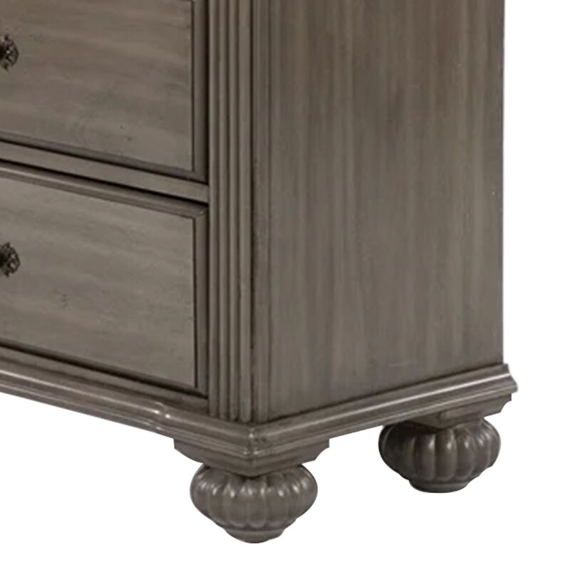 Recus Tall Dresser Chest, 6 Drawers w Brass Handles, Gray Solid Wood