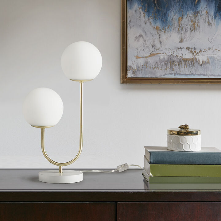 Gracie Mills neda Modern 2-Light Globe Table Lamp Gold Metal Finish
