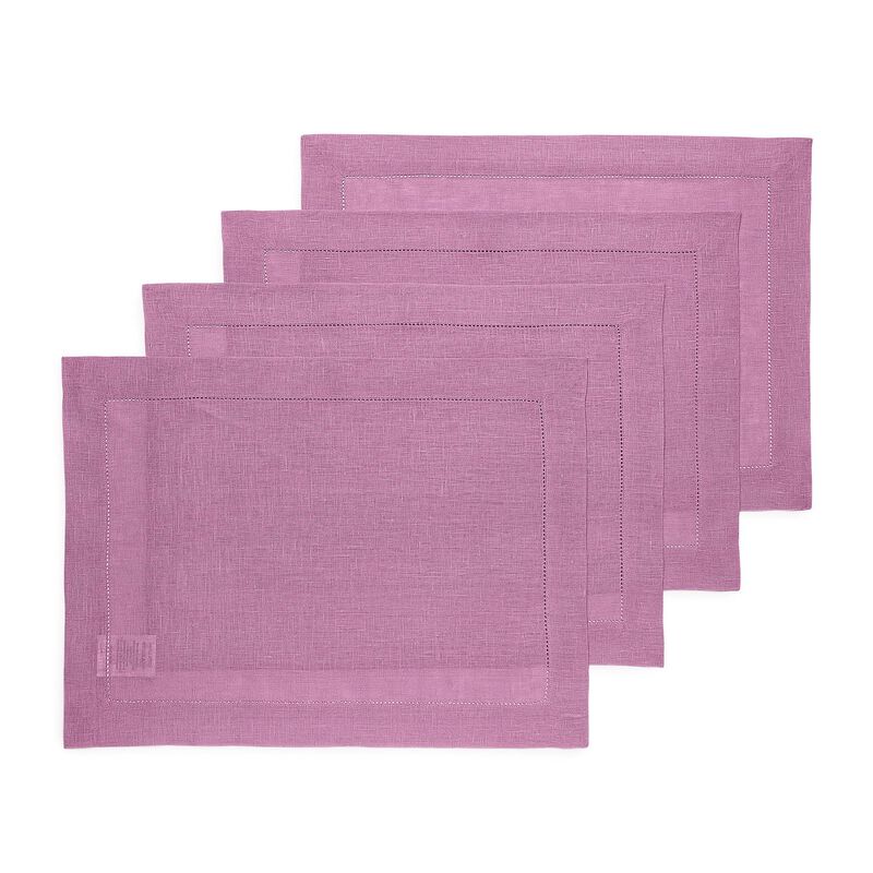 Solino Home Classic Hemstitch 100% Linen Placemats &ndash; Set of 4, 14 x 19 in, Machine Washable, Holiday and Everyday Dining