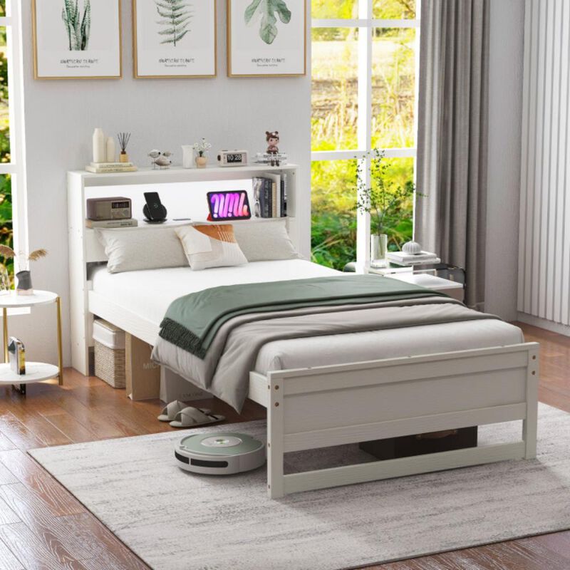 Hivvago Twin Size Bed Frame with Storage Headboard and Charging Station