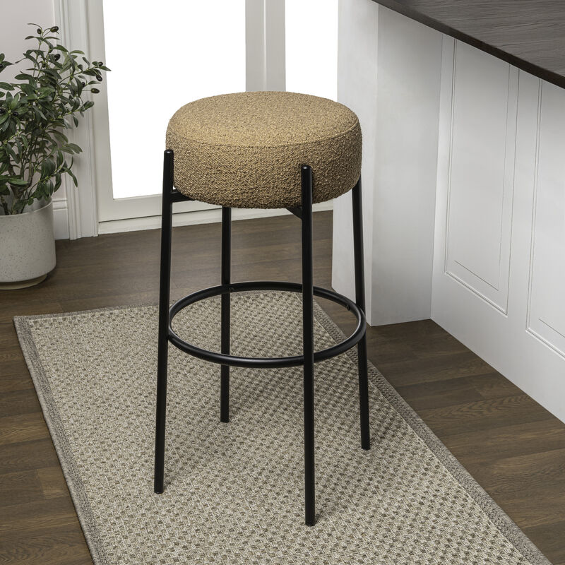 Paola Modern Minimalist Round Backless Metal/Bouclé Cushioned Bar Stool