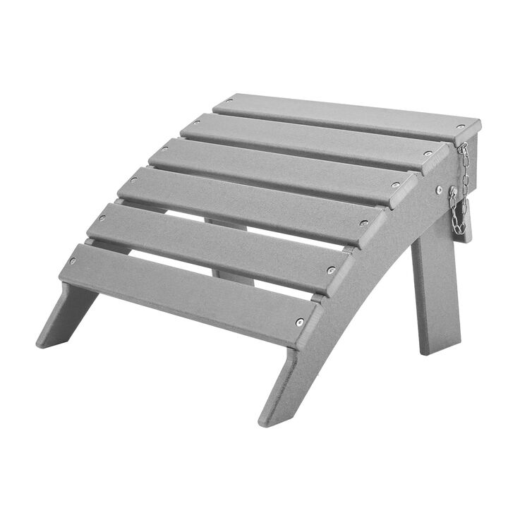 Outdoor Adirondack Ottoman, HDPE Plastic Foot Rest for Porch, Pool & Backyard - Grey