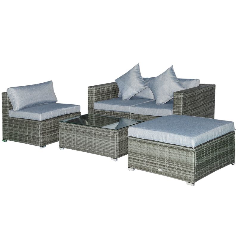 5 Piece Outdoor Patio PE Rattan Wicker Sofa Conversation Set Sectional Furniture Set