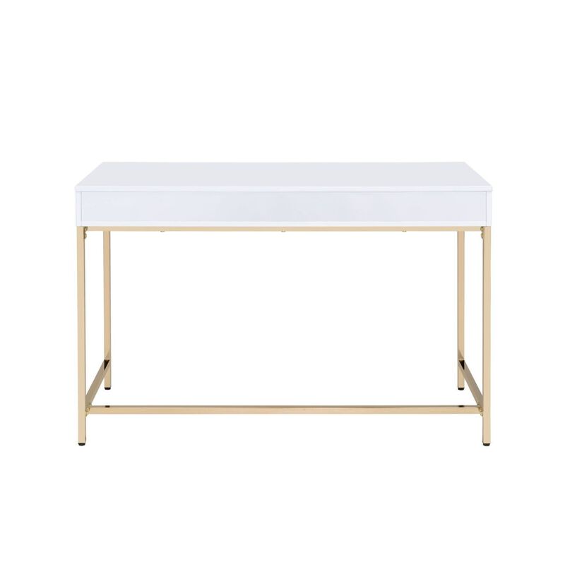 Ottey Desk in White High Gloss & Gold 92540