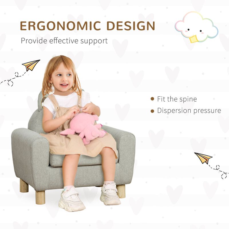 Grey Toddler Seat: Cat Ear Backrest Armchair with Wooden Legs