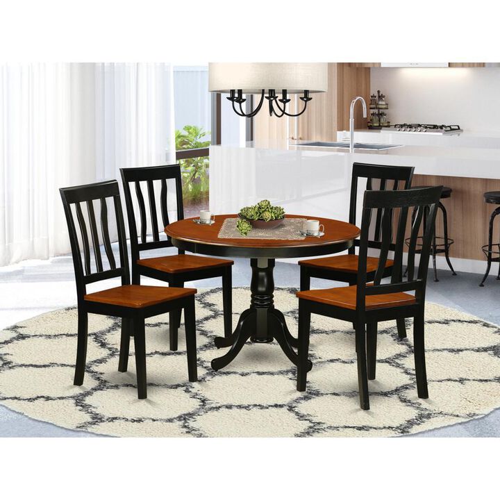 5 Pc set with a Round Dinette Table and 4 Wood Dinette Chairs in Black and Cherry