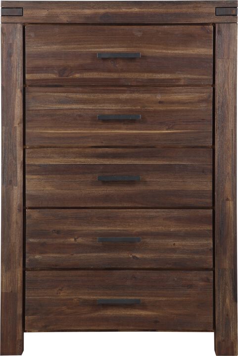 Meadow Five Drawer Solid Wood Chest in Brick Brown