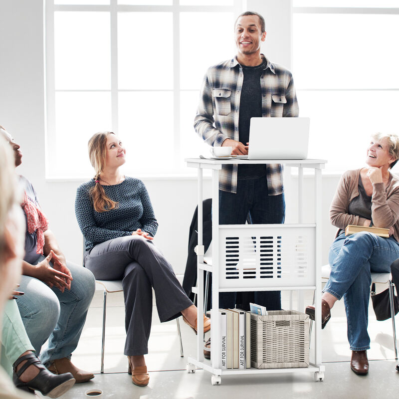 Height Adjustable Mobile Desk with Sit & Stand Modes for Computer Use